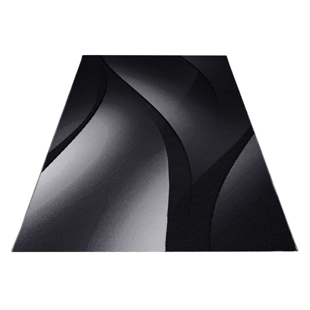 Designer Teppich Modern Kurzflor Abstrakt Wellen Optik Schwarz Grau