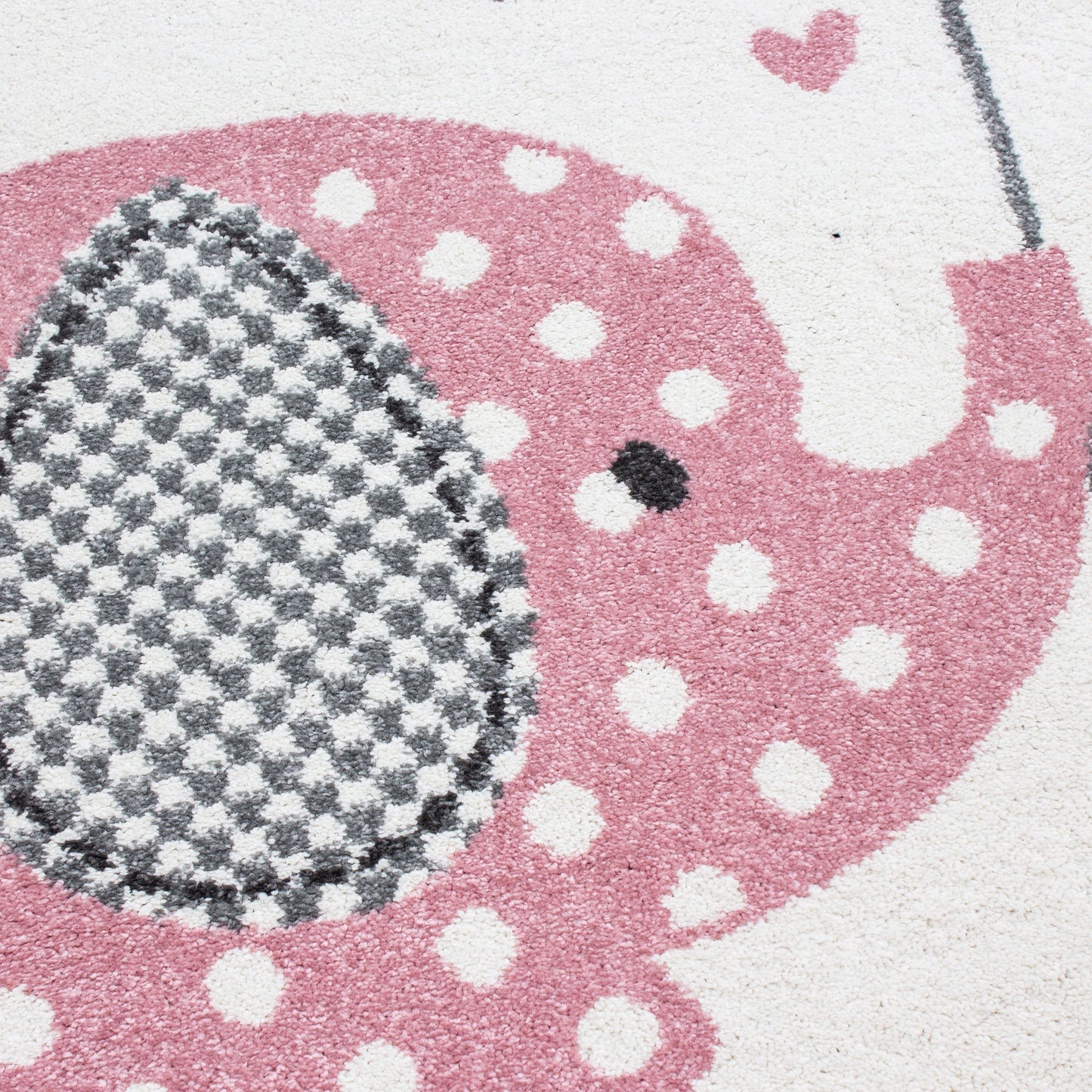 Kinderteppich Kinderzimmer Teppich Elefant Herzregen Grau-Weiß-Pink
