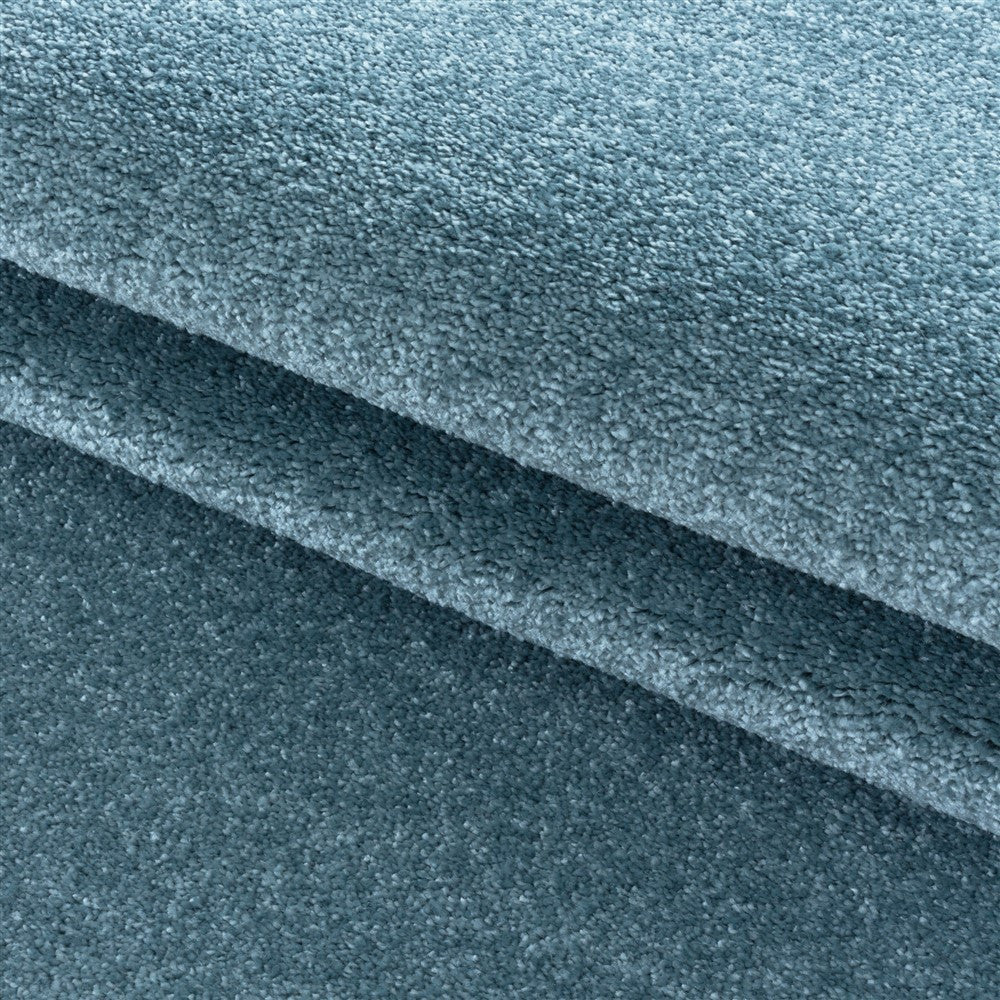 Wohnzimmerteppich Kurzflor Design Teppich Unifarben Weicher Flor Einfarbig Blau