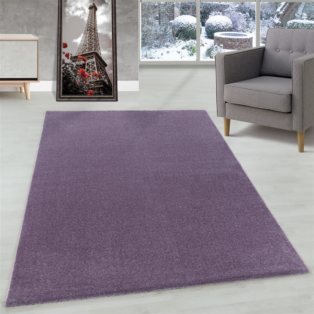 Wohnzimmerteppich Kurzflor Design Teppich Unifarben Weicher Flor Einfarbig Lila