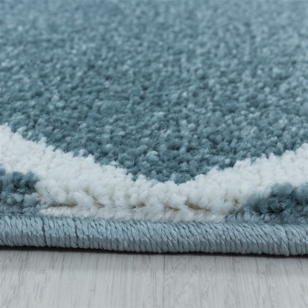 Wohnzimmerteppich Kurzflor Teppich Design Raute Linien Unifarben Blau