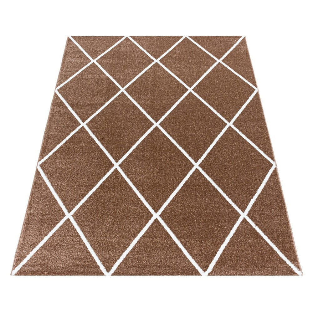 Wohnzimmerteppich Kurzflor Teppich Design Raute Modern Linien Unifarben Terra