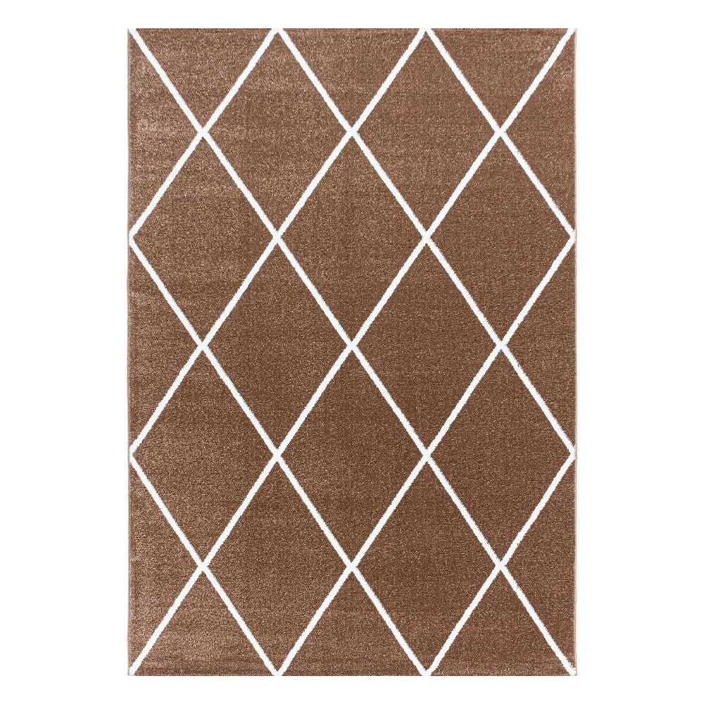 Wohnzimmerteppich Kurzflor Teppich Design Raute Modern Linien Unifarben Terra
