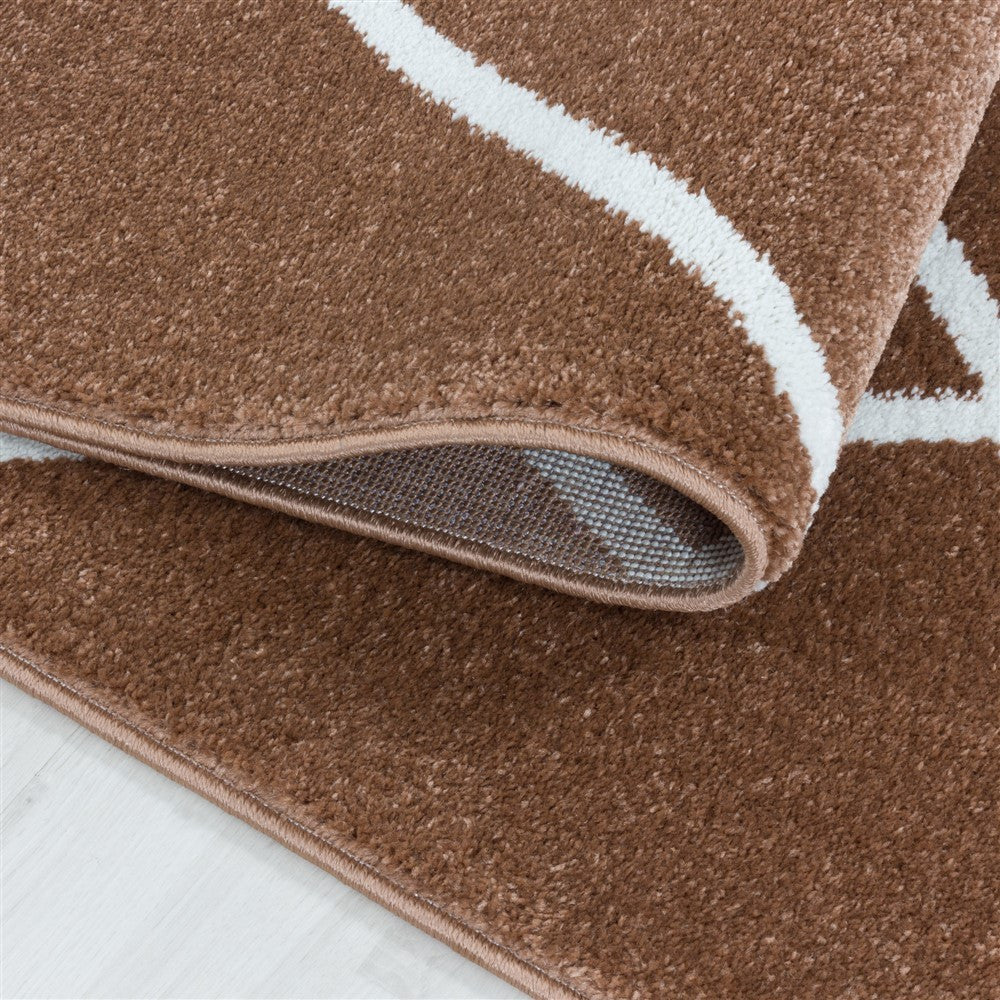 Wohnzimmerteppich Kurzflor Teppich Design Raute Modern Linien Unifarben Terra