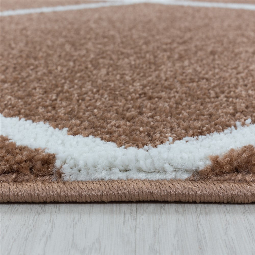 Wohnzimmerteppich Kurzflor Teppich Design Raute Modern Linien Unifarben Terra