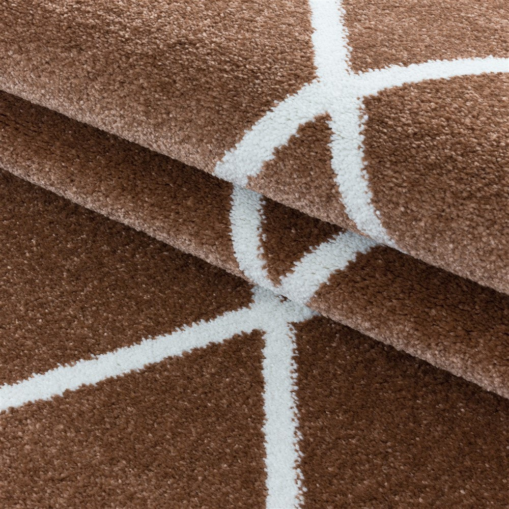 Wohnzimmerteppich Kurzflor Teppich Design Raute Modern Linien Unifarben Terra