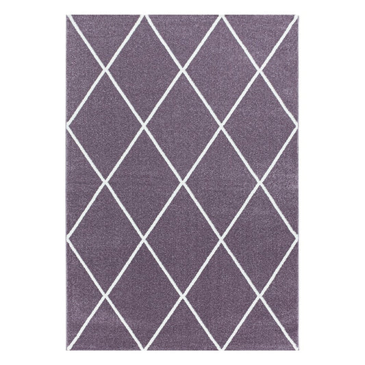 Wohnzimmerteppich Kurzflor Teppich Design Raute Modern Linien Unifarben Lila