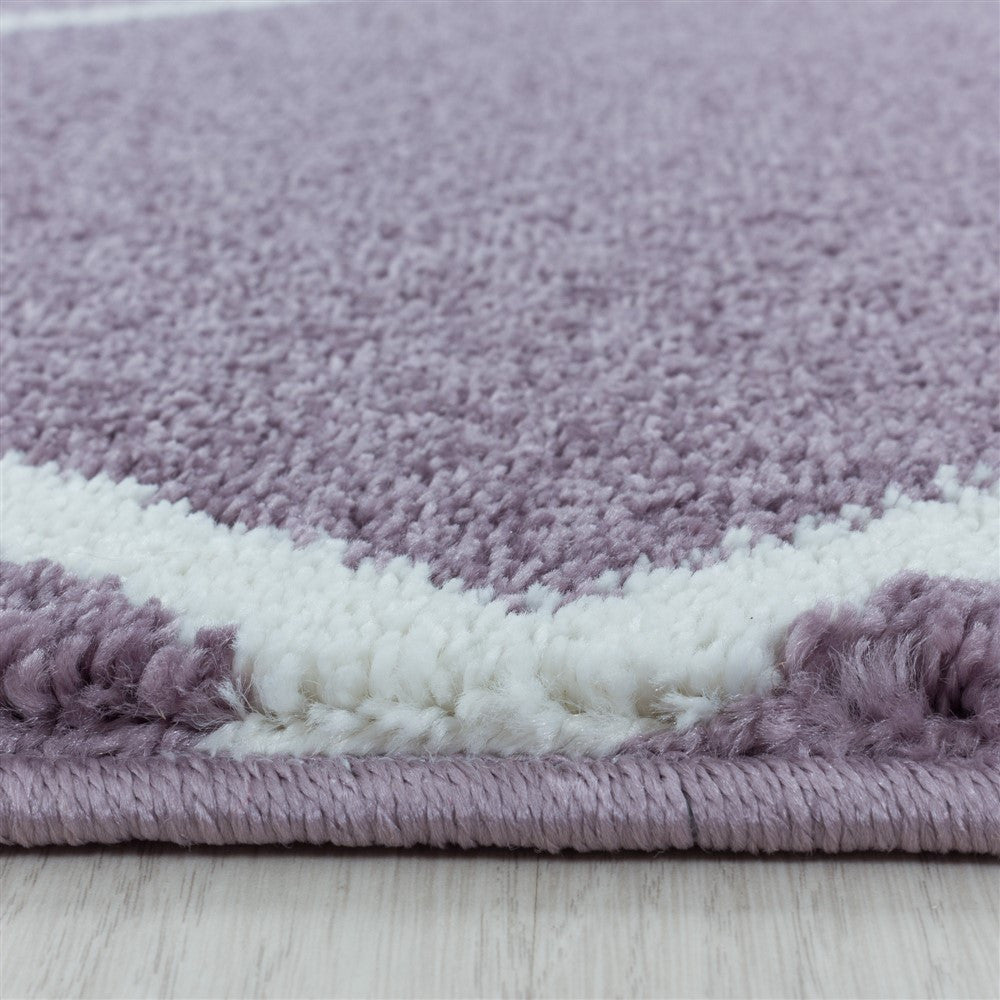 Wohnzimmerteppich Kurzflor Teppich Design Raute Modern Linien Unifarben Lila