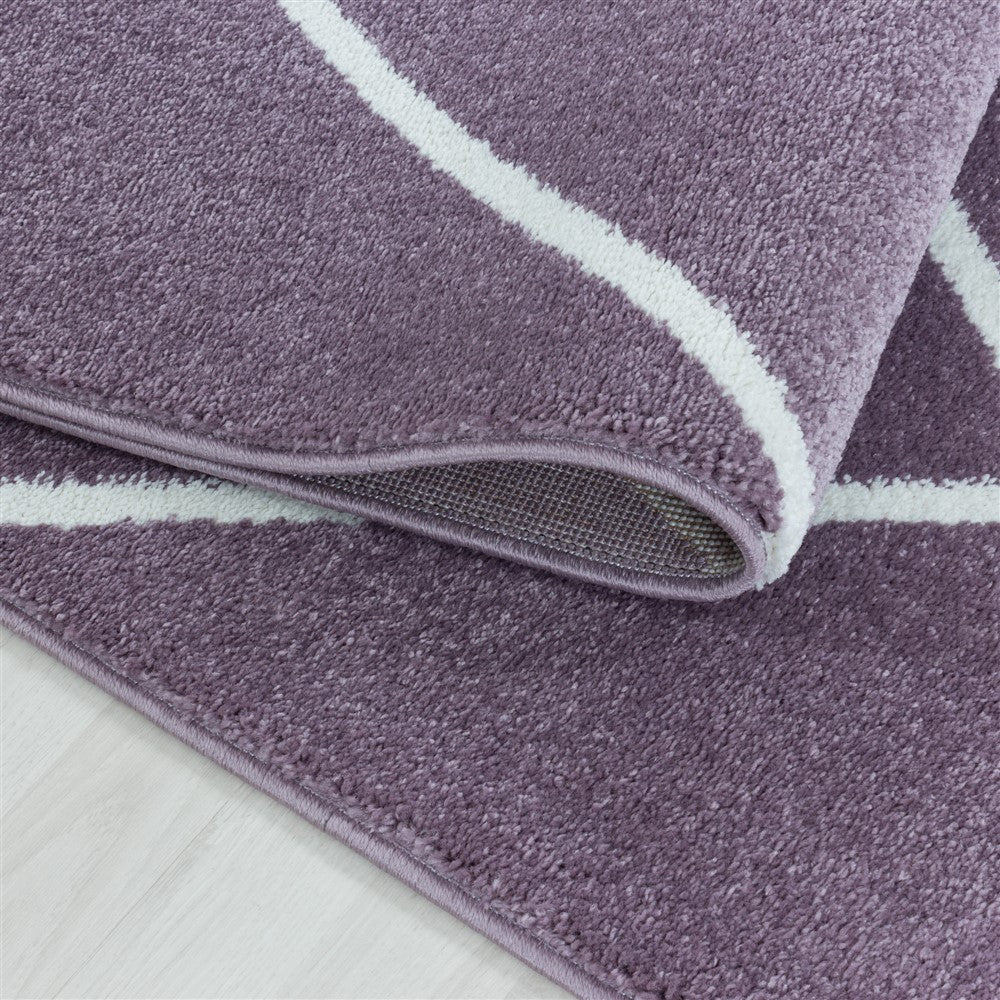 Wohnzimmerteppich Kurzflor Teppich Design Raute Modern Linien Unifarben Lila