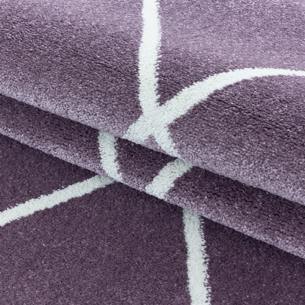 Wohnzimmerteppich Kurzflor Teppich Design Raute Modern Linien Unifarben Lila