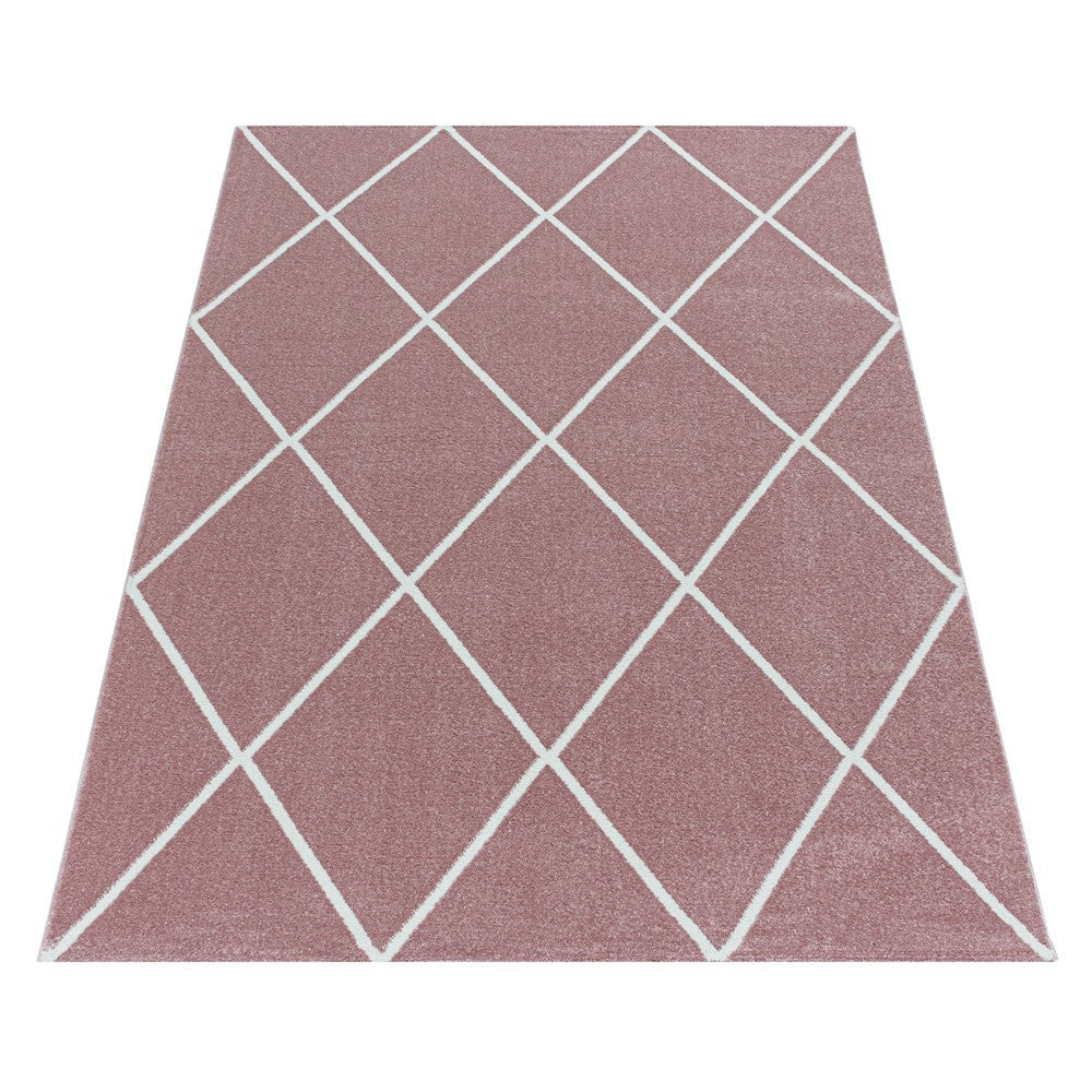 Wohnzimmerteppich Kurzflor Teppich Design Raute Modern Linien Unifarben Rosa