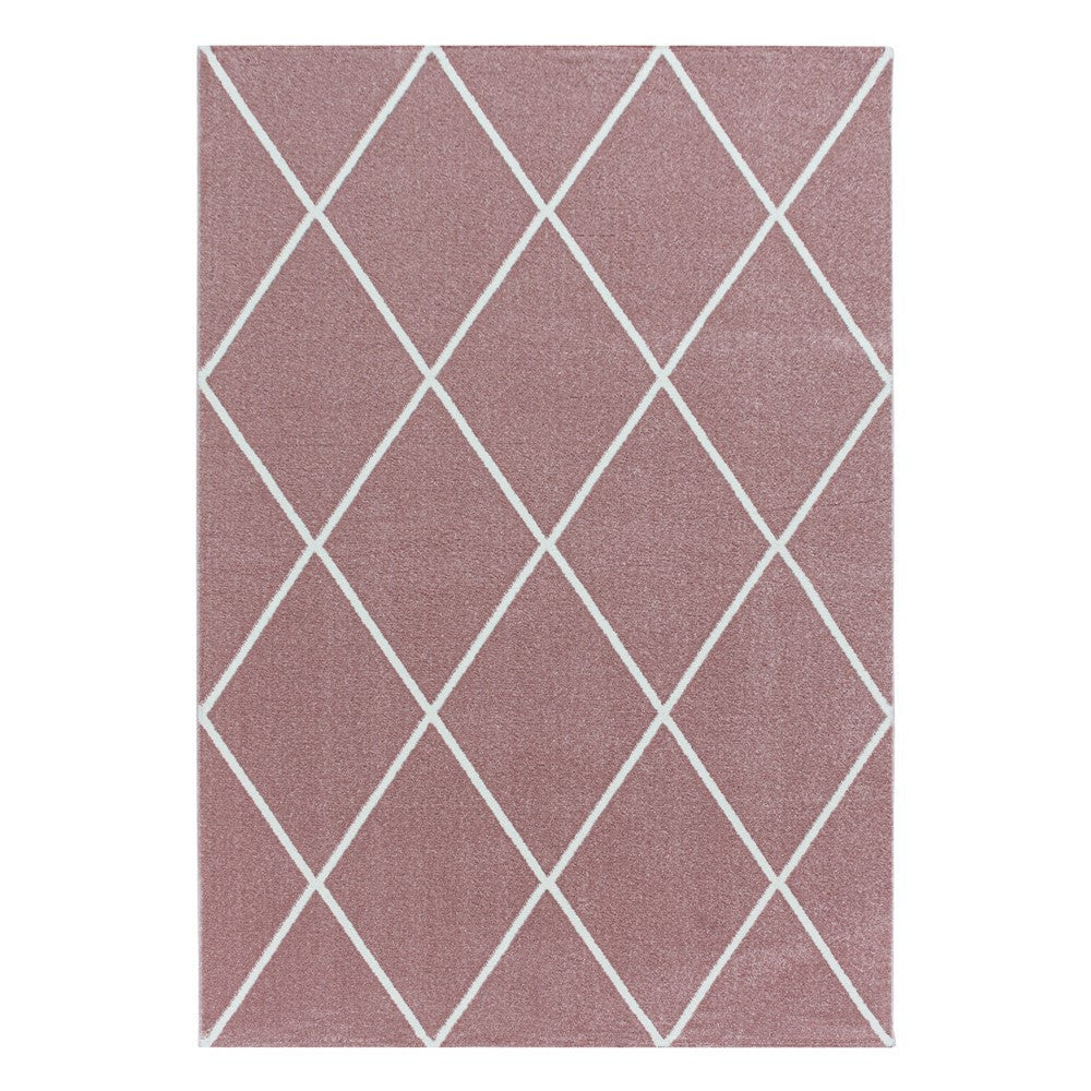 Wohnzimmerteppich Kurzflor Teppich Design Raute Modern Linien Unifarben Rosa