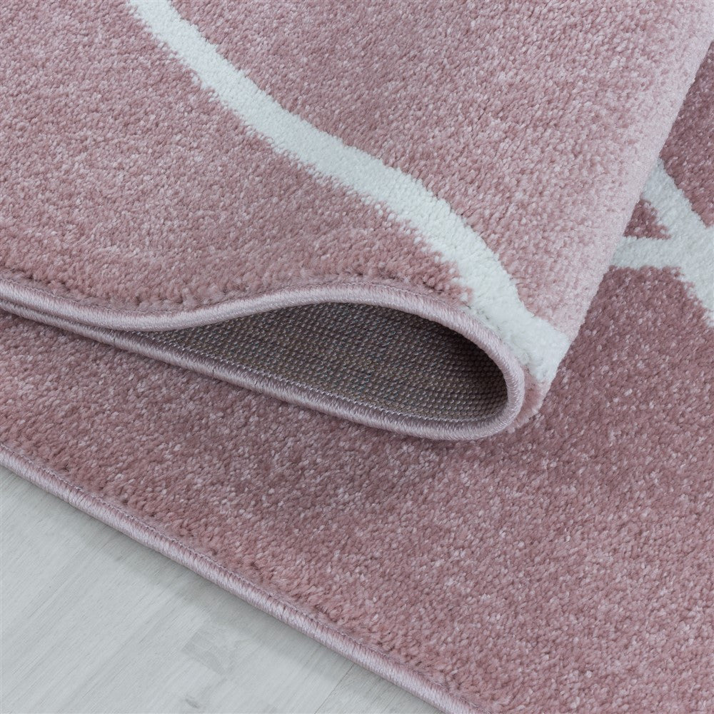 Wohnzimmerteppich Kurzflor Teppich Design Raute Modern Linien Unifarben Rosa