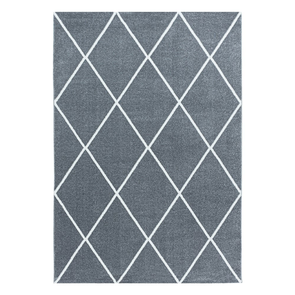 Wohnzimmerteppich Kurzflor Teppich Design Raute Modern Linien Unifarben Silber