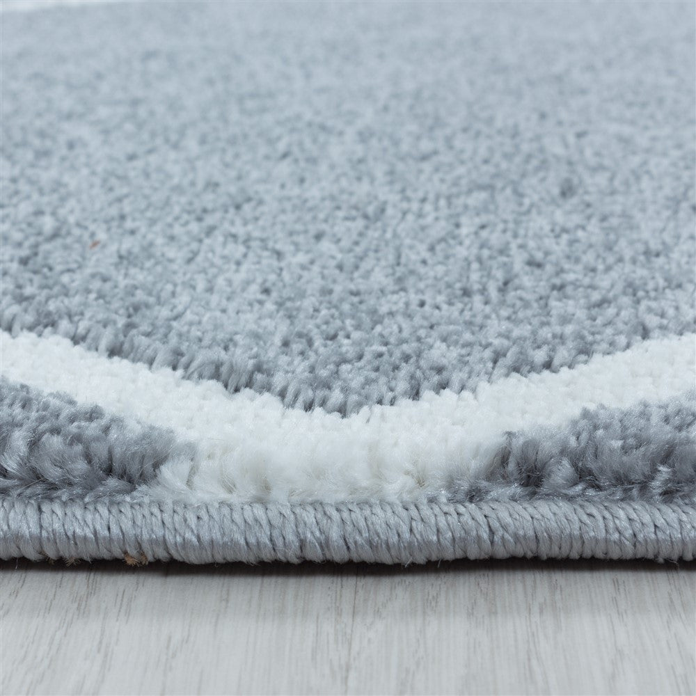 Wohnzimmerteppich Kurzflor Teppich Design Raute Modern Linien Unifarben Silber