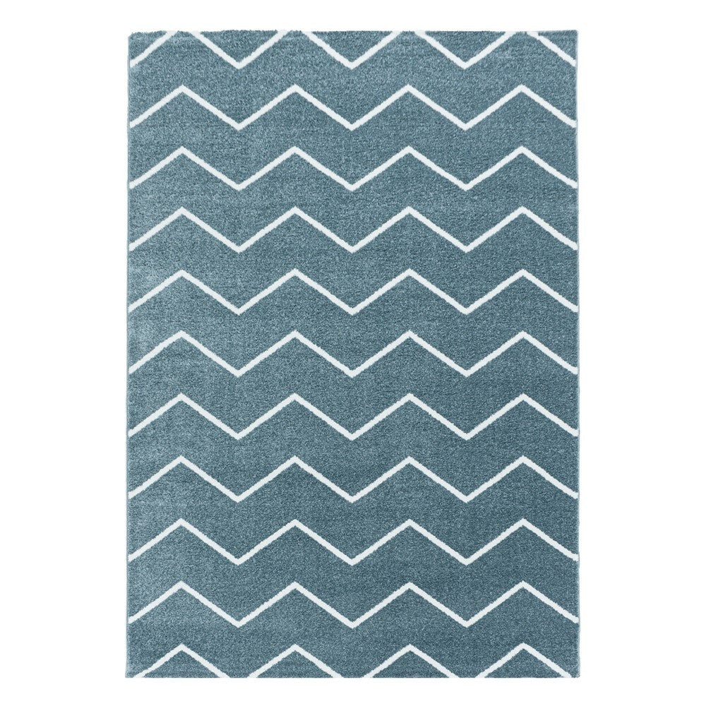 Wohnzimmerteppich Kurzflor Teppich Wellen Linien Design Kinderteppich Blau