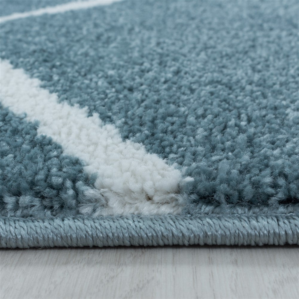 Wohnzimmerteppich Kurzflor Teppich Wellen Linien Design Kinderteppich Blau
