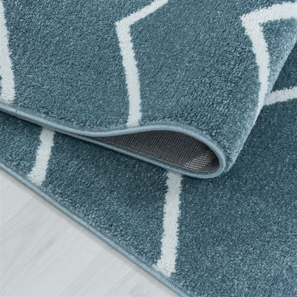 Wohnzimmerteppich Kurzflor Teppich Wellen Linien Design Kinderteppich Blau