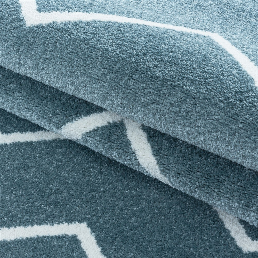 Wohnzimmerteppich Kurzflor Teppich Wellen Linien Design Kinderteppich Blau