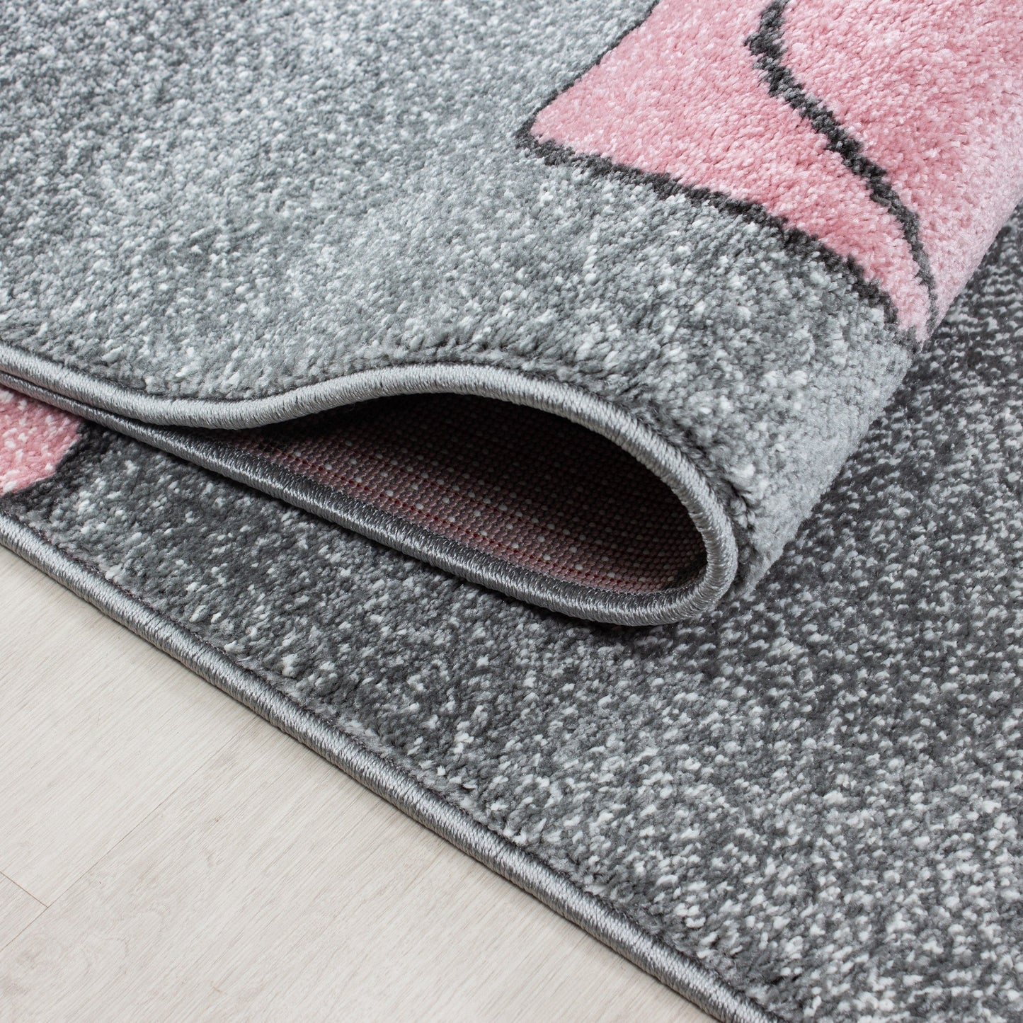 Kinderteppich Kinderzimmer Teppich Bär Wolken Stern-Angeln Grau-Weiß-Pink