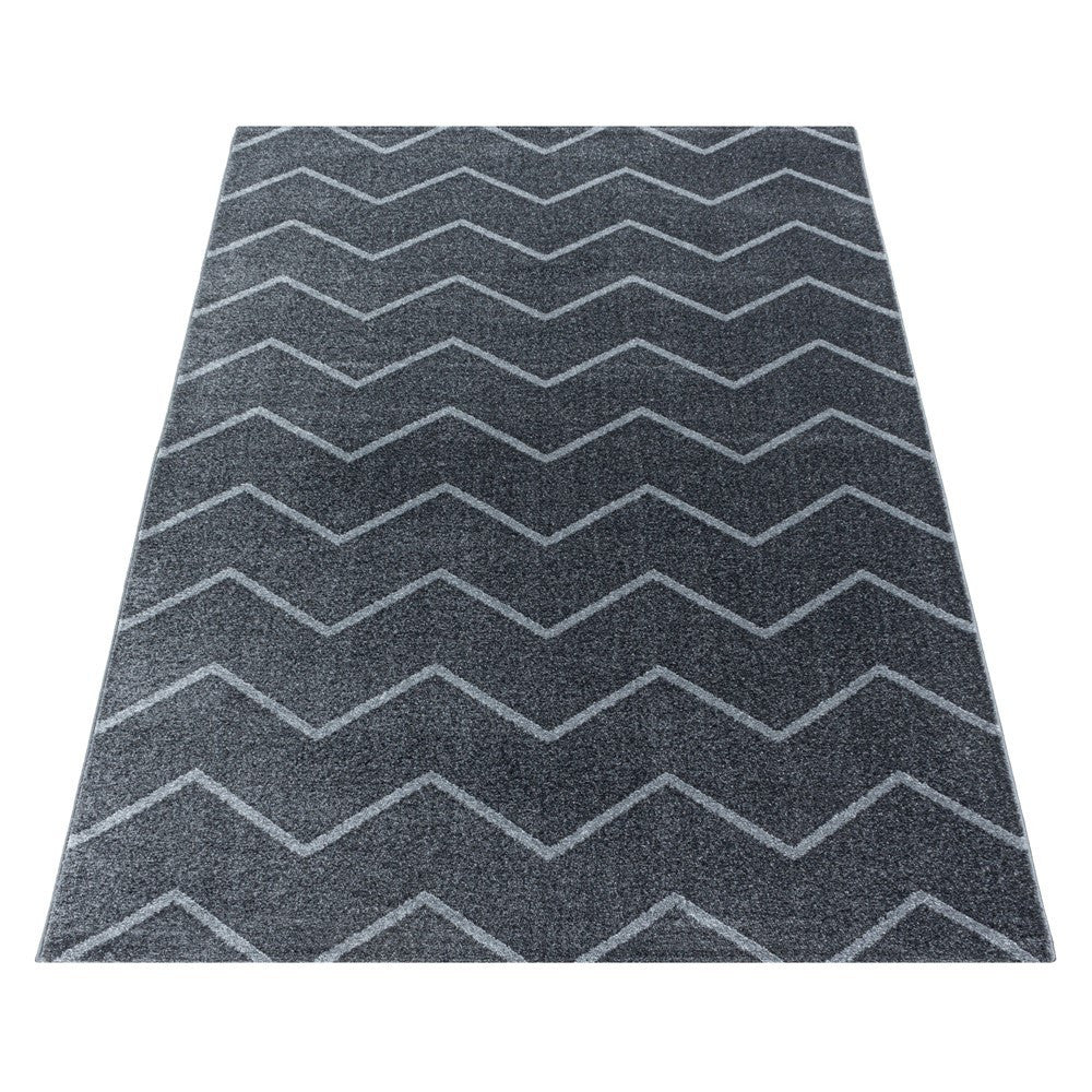 Wohnzimmerteppich Kurzflor Teppich Wellen Linien Design Kinderteppich Grau