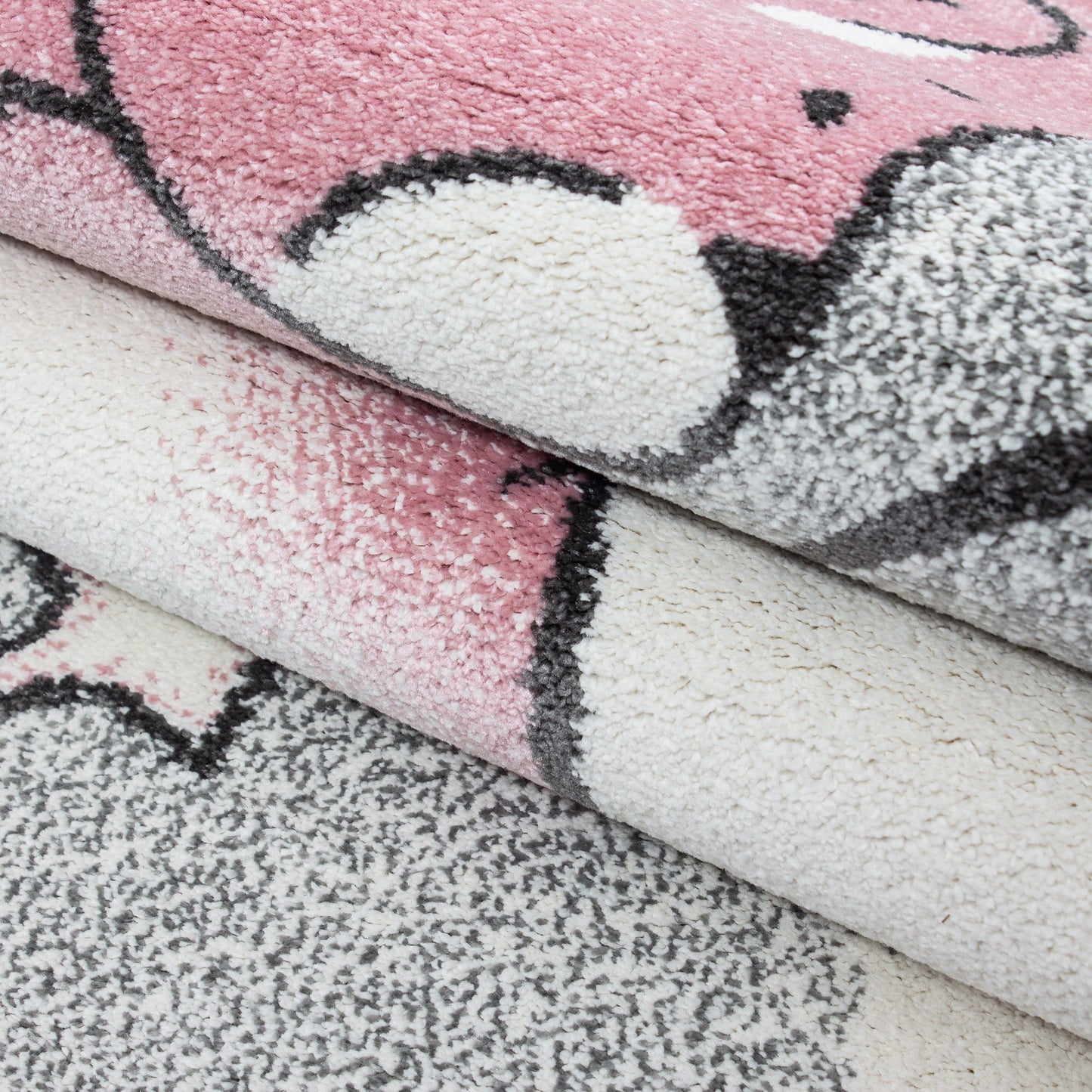Kinderteppich Kinderzimmer Teppich Bär Wolken Stern-Angeln Grau-Weiß-Pink