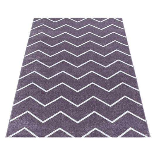 Wohnzimmerteppich Kurzflor Teppich Wellen Linien Design Kinderteppich Lila