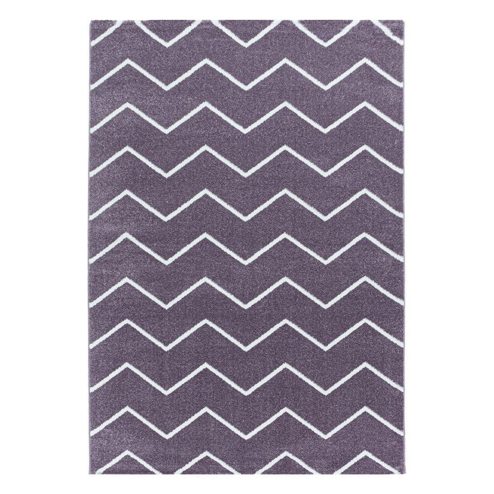 Wohnzimmerteppich Kurzflor Teppich Wellen Linien Design Kinderteppich Lila