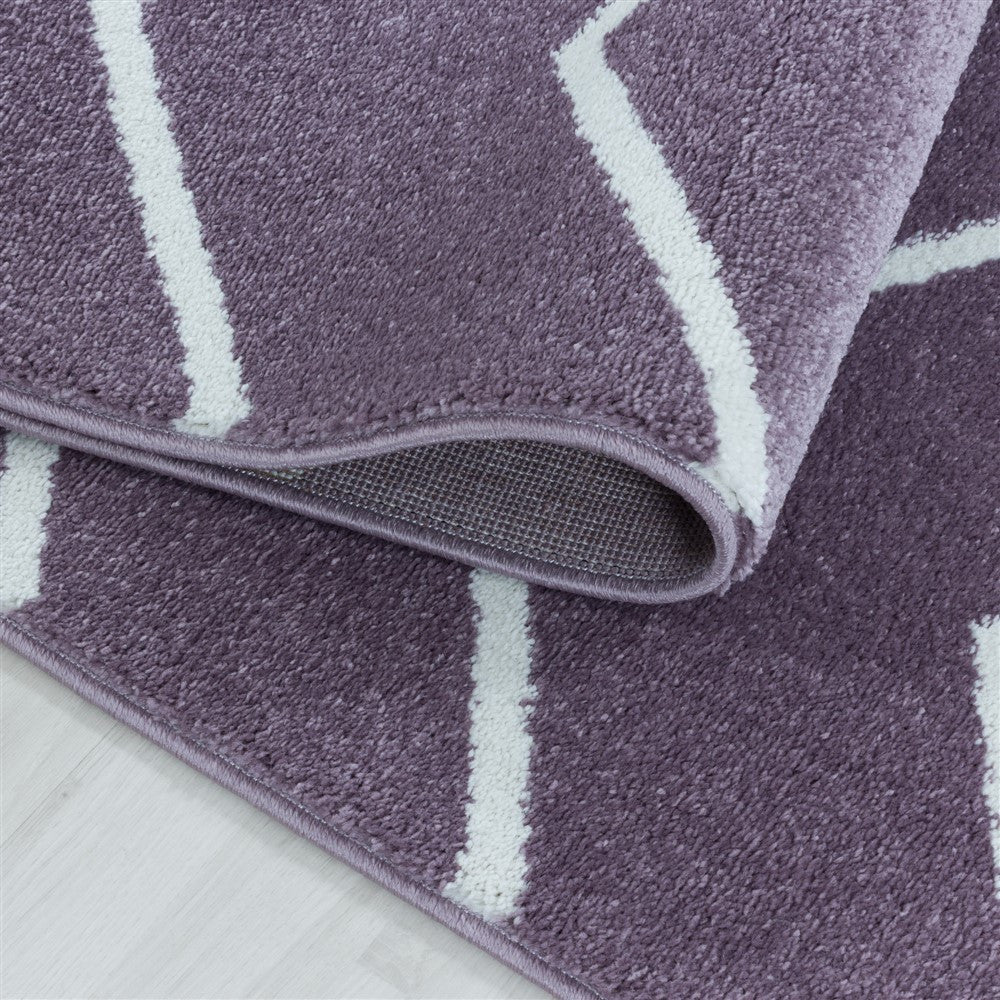 Wohnzimmerteppich Kurzflor Teppich Wellen Linien Design Kinderteppich Lila