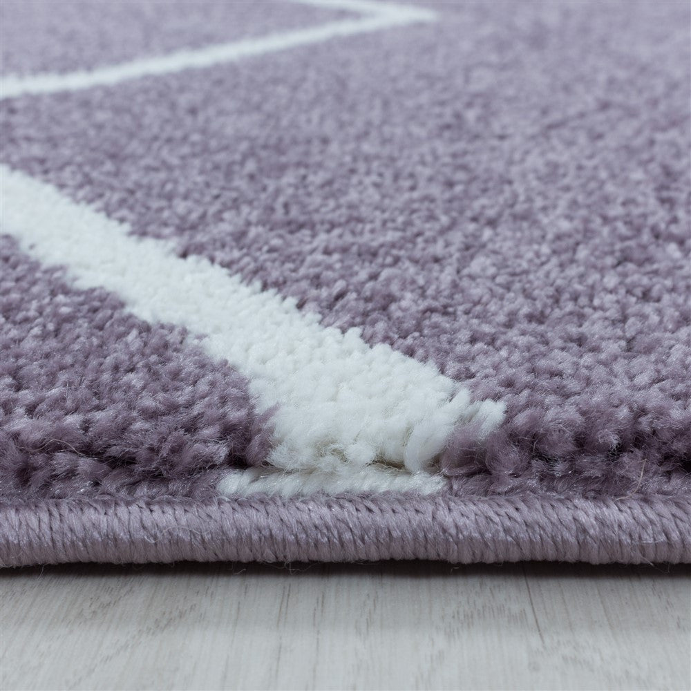 Wohnzimmerteppich Kurzflor Teppich Wellen Linien Design Kinderteppich Lila