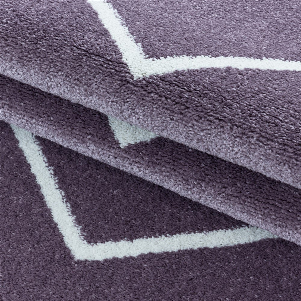 Wohnzimmerteppich Kurzflor Teppich Wellen Linien Design Kinderteppich Lila