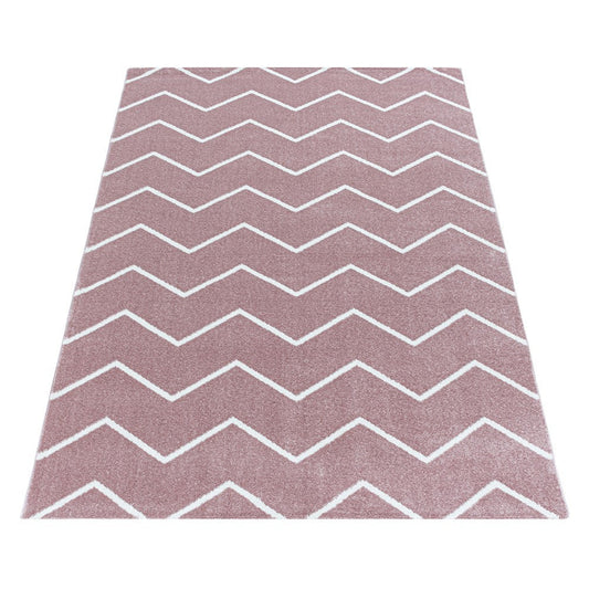 Wohnzimmerteppich Kurzflor Teppich Wellen Linien Design Kinderteppich Rosa