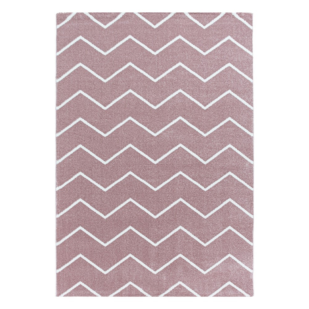 Wohnzimmerteppich Kurzflor Teppich Wellen Linien Design Kinderteppich Rosa