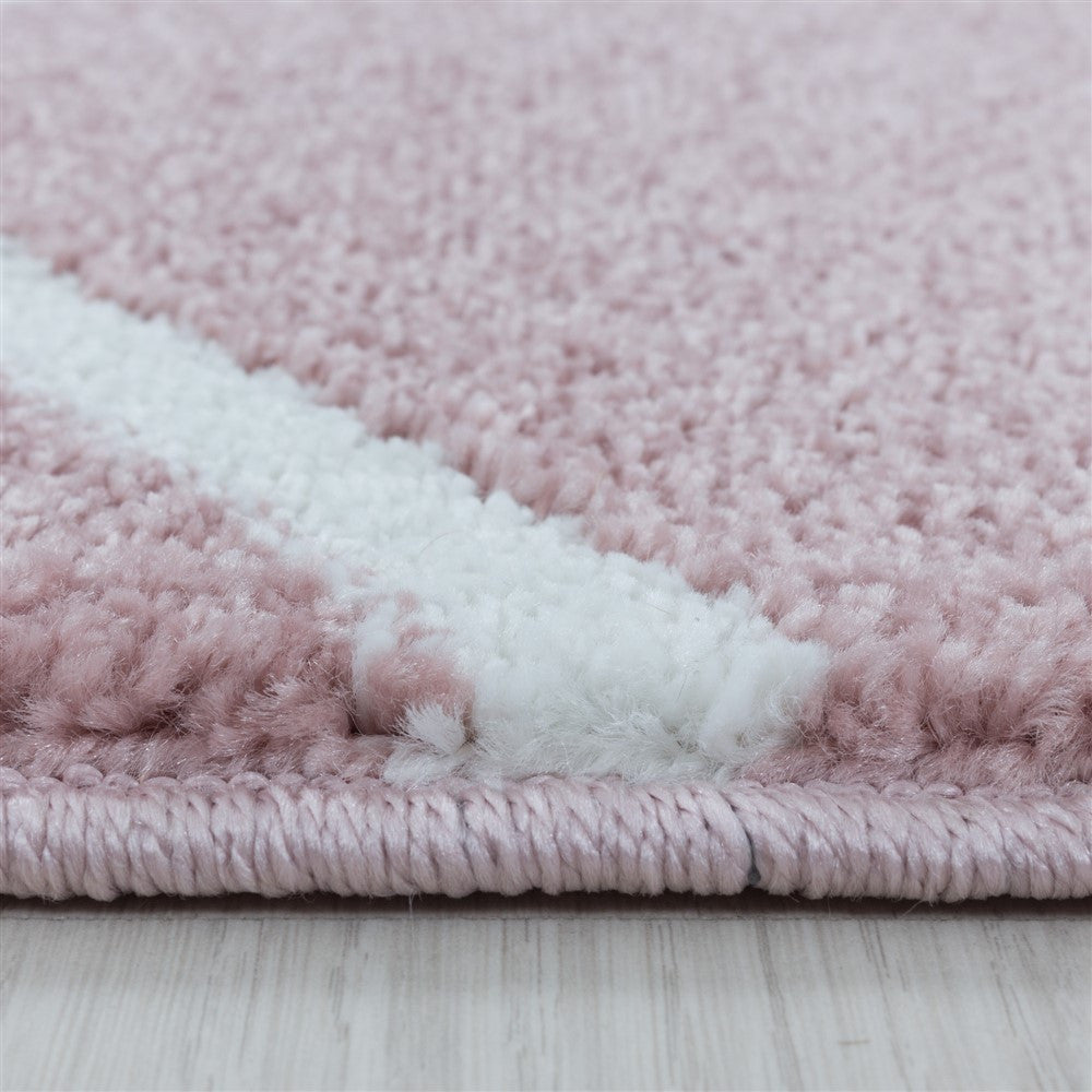 Wohnzimmerteppich Kurzflor Teppich Wellen Linien Design Kinderteppich Rosa