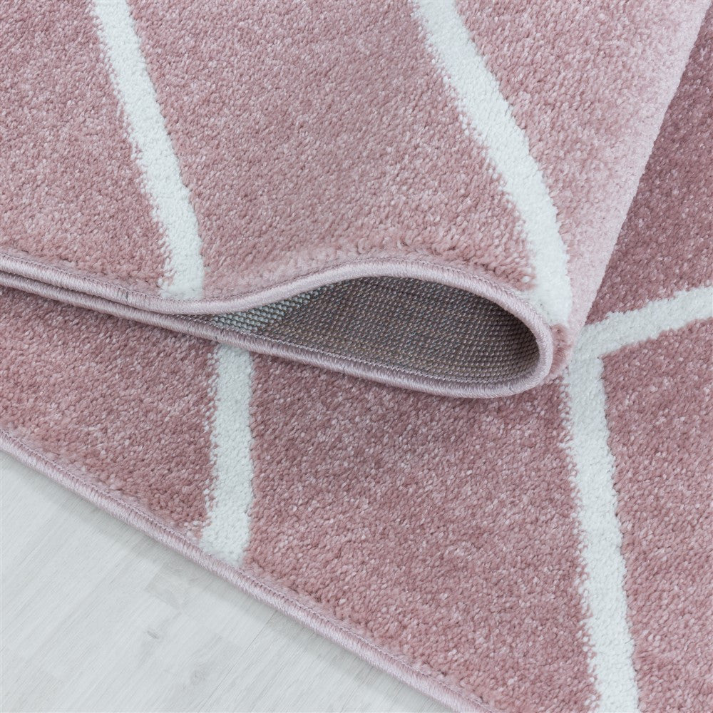 Wohnzimmerteppich Kurzflor Teppich Wellen Linien Design Kinderteppich Rosa