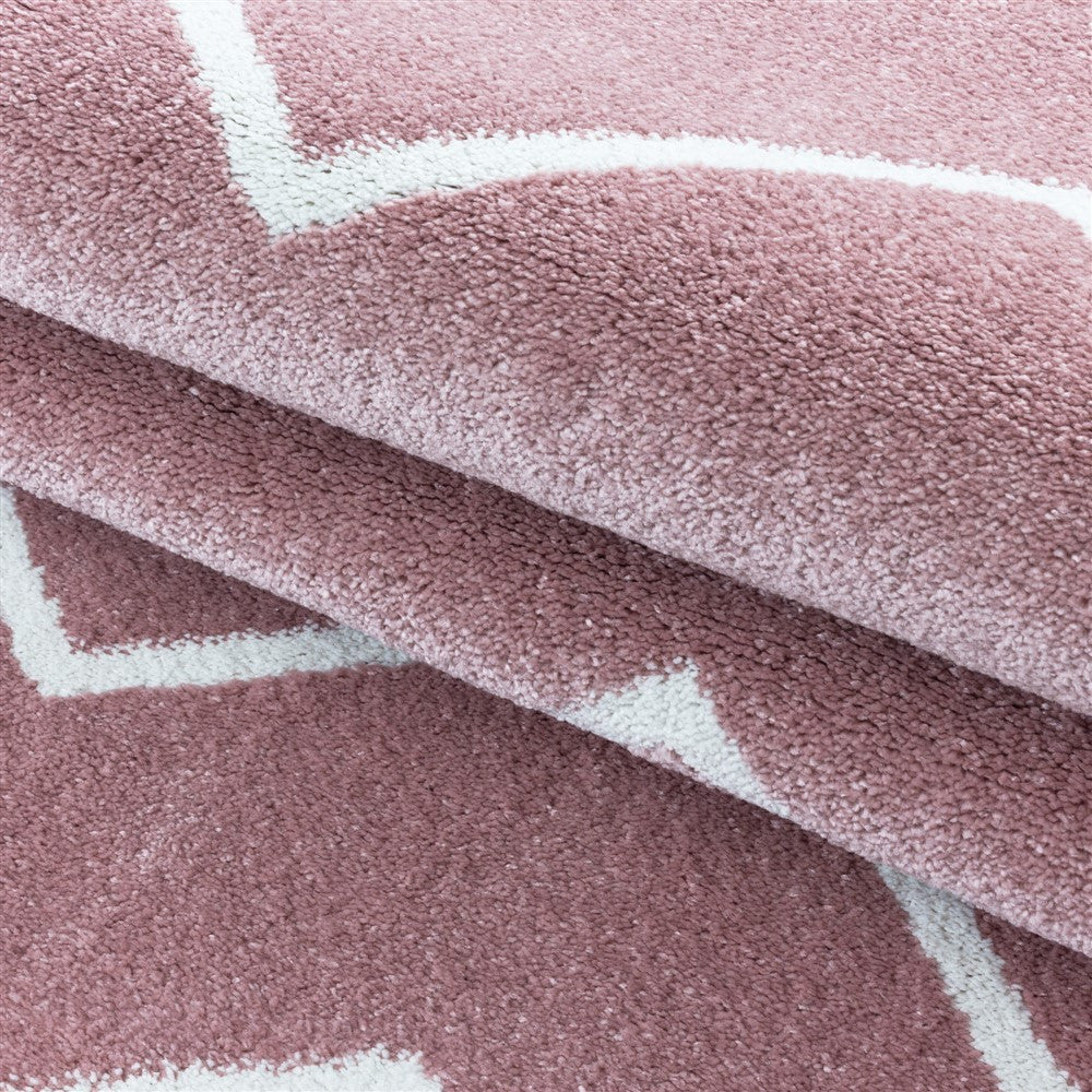 Wohnzimmerteppich Kurzflor Teppich Wellen Linien Design Kinderteppich Rosa