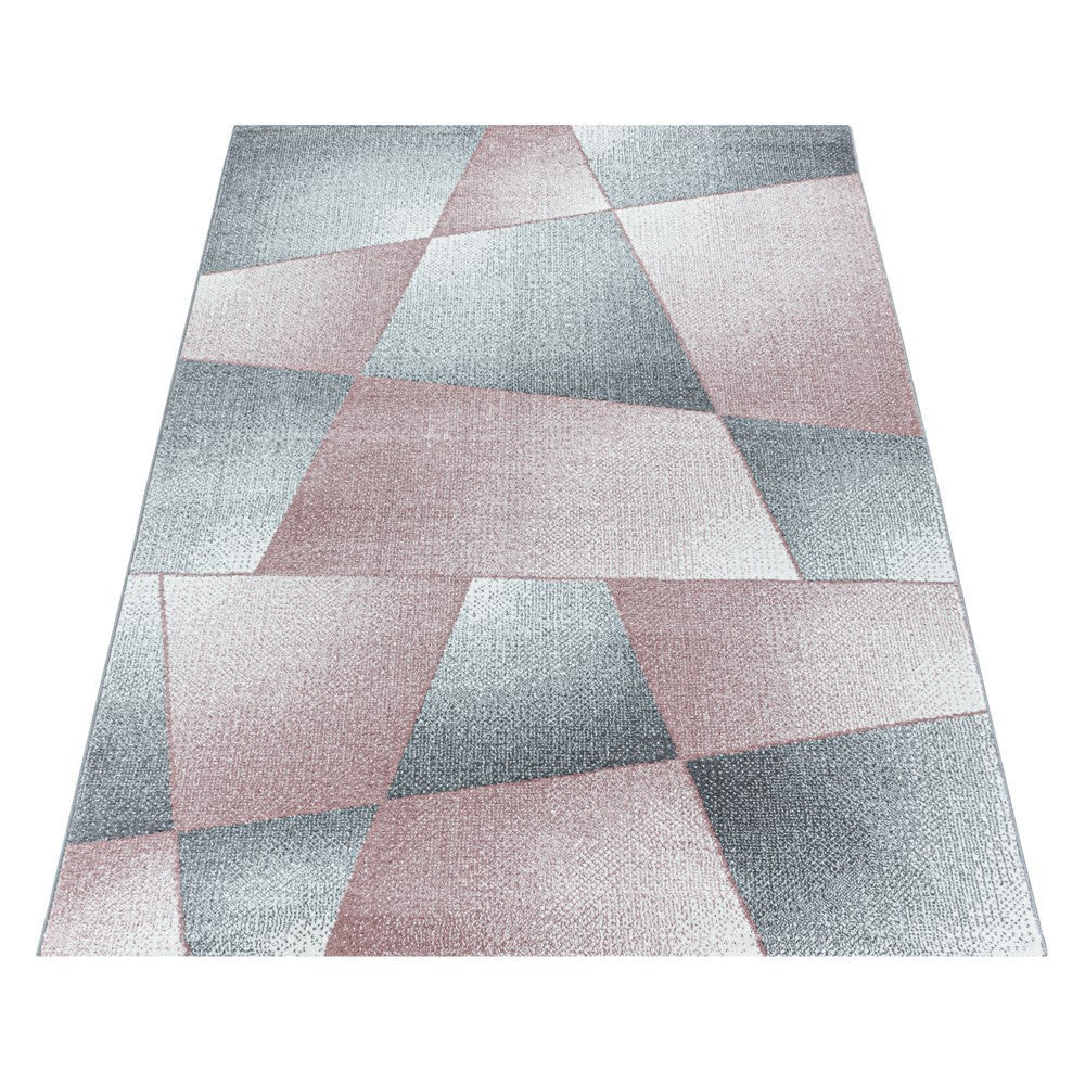 Wohnzimmerteppich Kurzflor Teppich Design Abstrakt Geometrisch Rosa