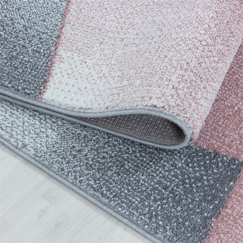 Wohnzimmerteppich Kurzflor Teppich Design Abstrakt Geometrisch Rosa