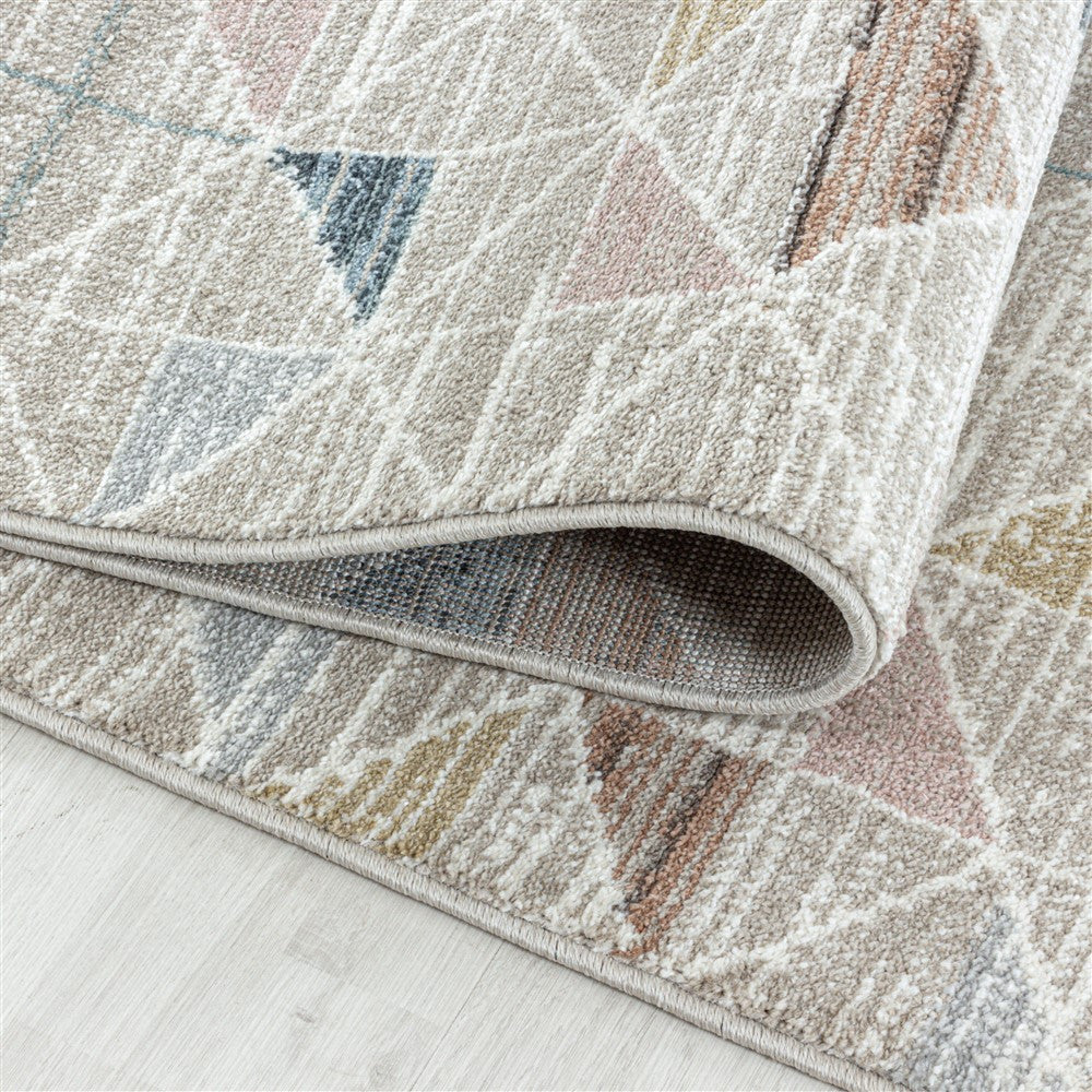 Modern Kurzflor Designer Teppich Geometrisches Dreieck design Braun Beige