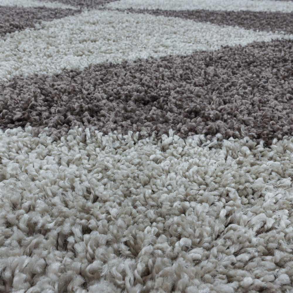 Wohnzimmerteppich Design Hochflor Teppich Muster Abstrakte Dreiecke Taupe