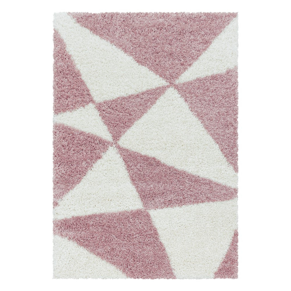 Wohnzimmerteppich Design Hochflor Teppich Muster Abstrakte Dreiecke Rose