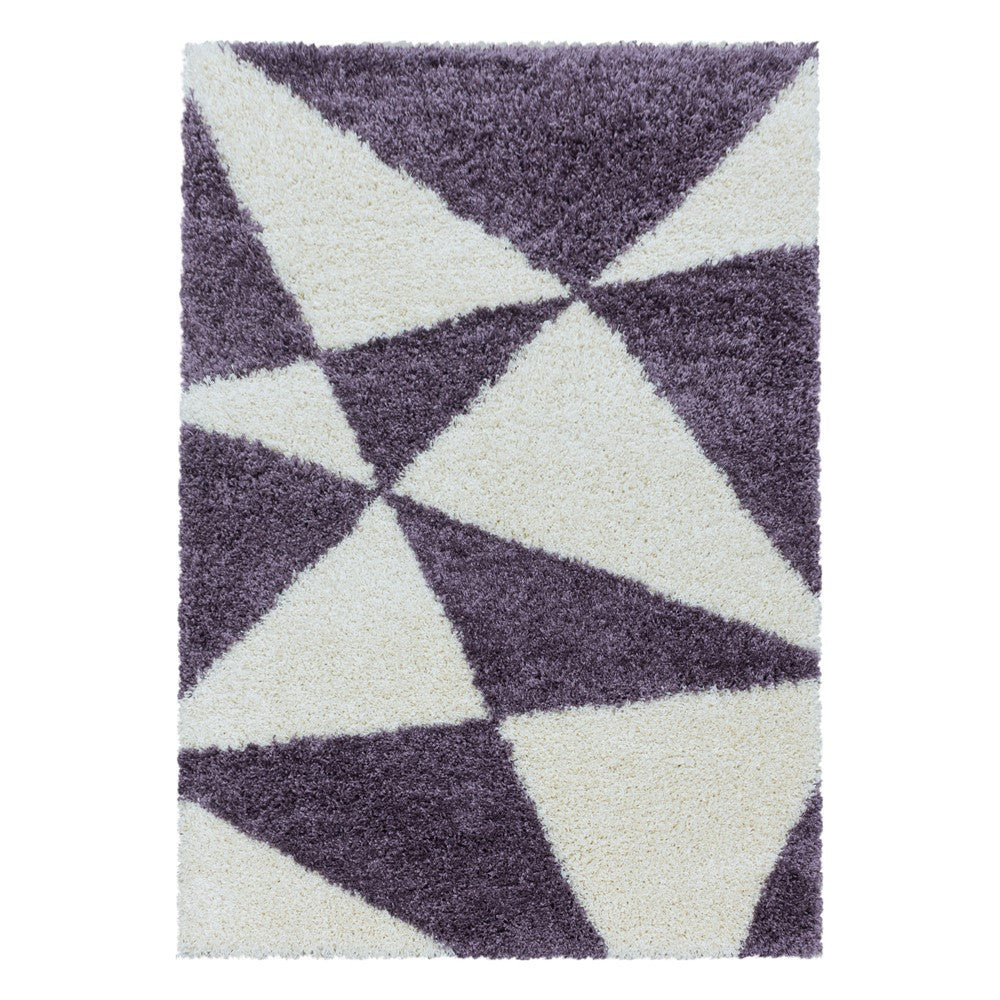 Wohnzimmerteppich Design Hochflor Teppich Muster Abstrakte Dreiecke Lila