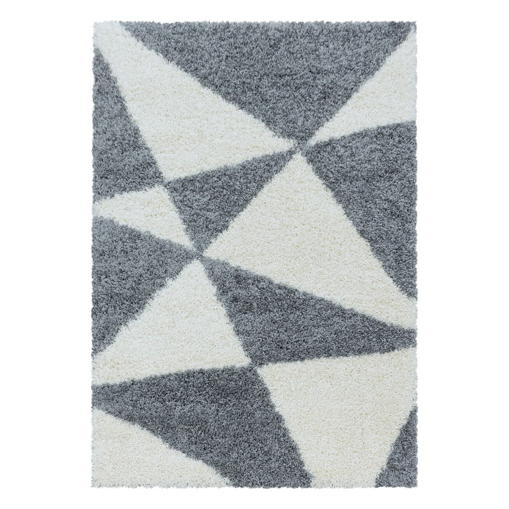 Wohnzimmerteppich Design Hochflor Teppich Muster Abstrakte Dreiecke Grau