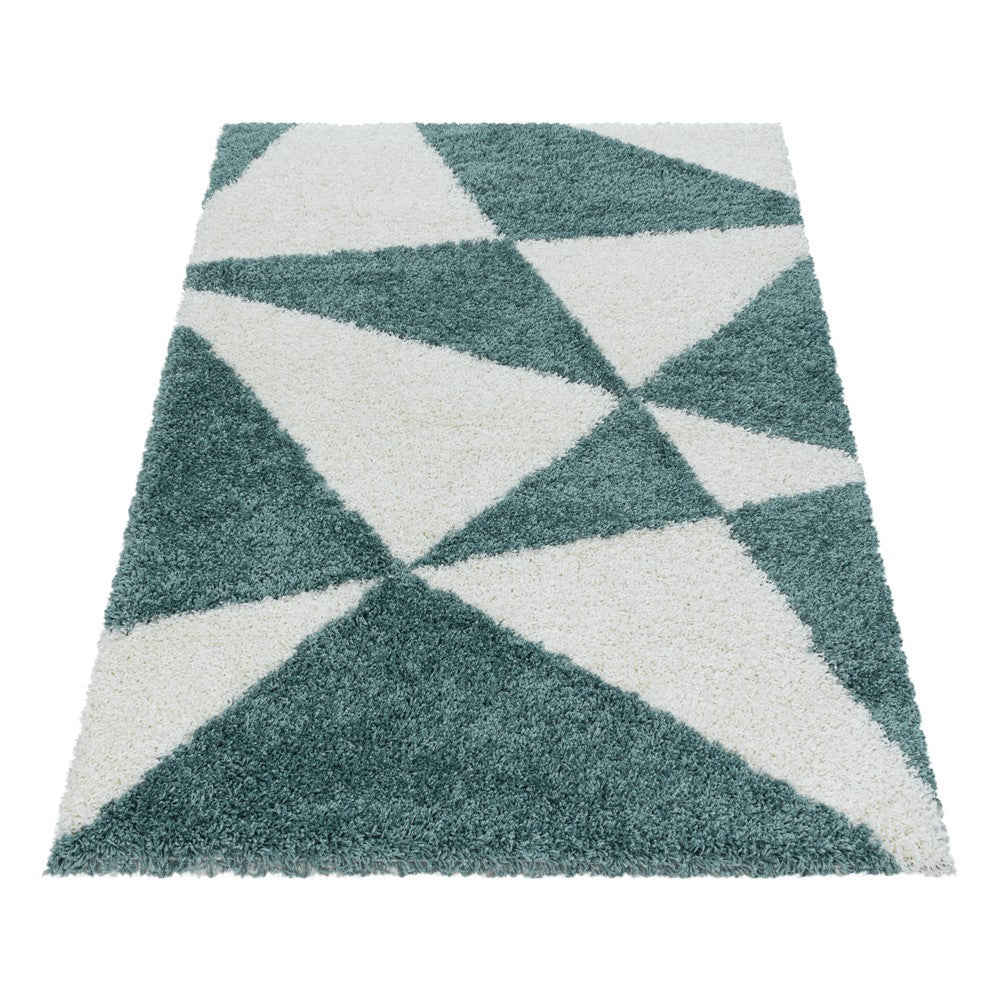 Wohnzimmerteppich Design Hochflor Teppich Muster Abstrakte Dreiecke Blau