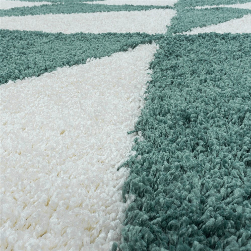 Wohnzimmerteppich Design Hochflor Teppich Muster Abstrakte Dreiecke Blau