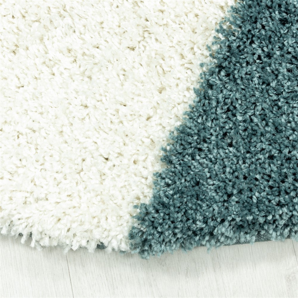Wohnzimmerteppich Design Hochflor Teppich Muster Abstrakte Dreiecke Blau
