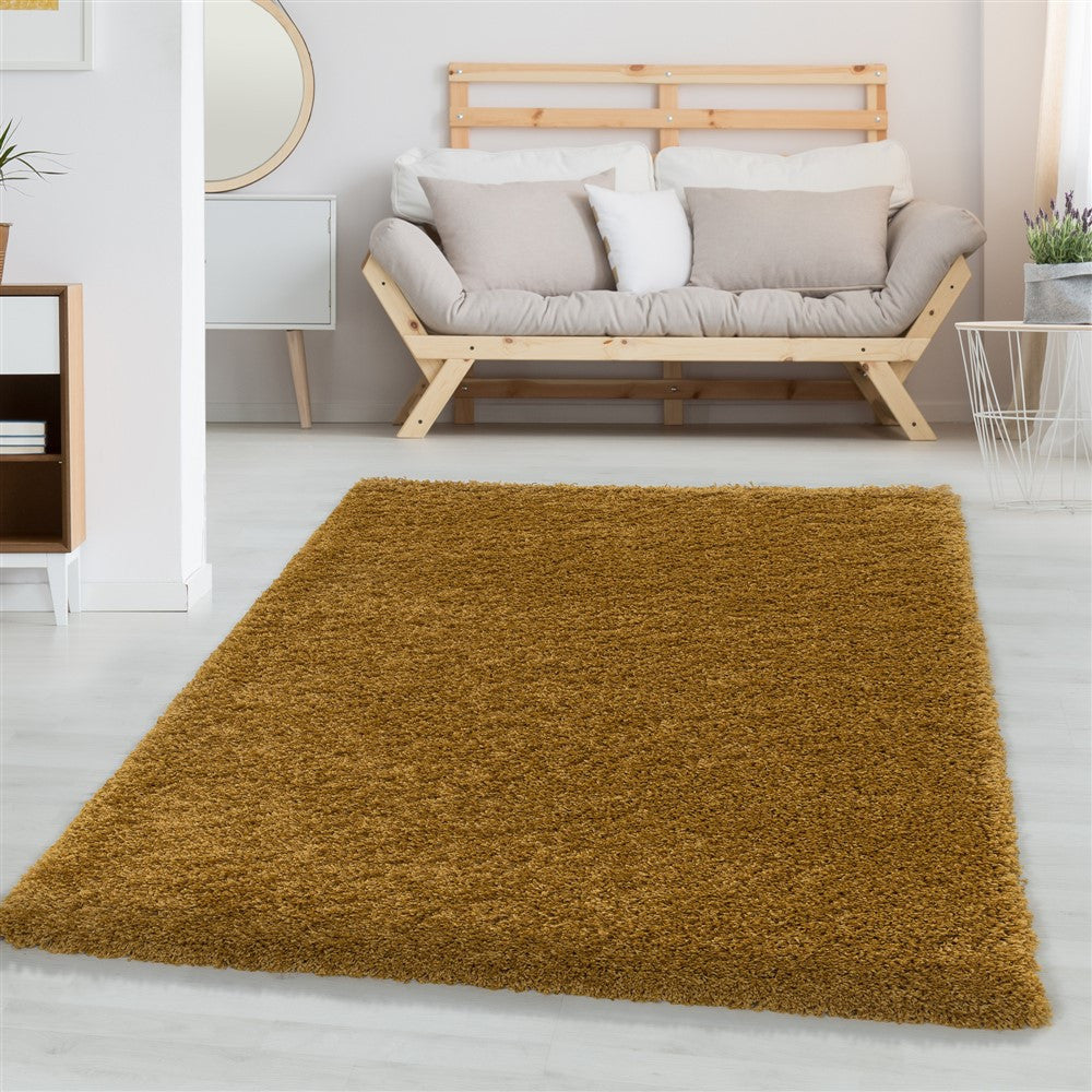 Wohnzimmerteppich Hochflor Shaggy Teppich Schlafzimmer Flor Super Soft Gold