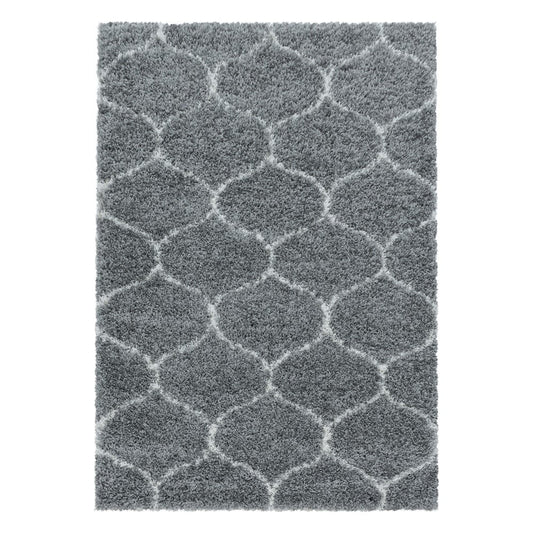 Wohnzimmerteppich Design Hochflor Teppich Muster Kachel Tile Jacquard Grau