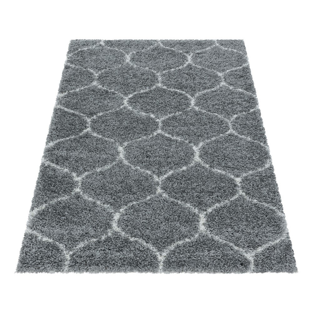 Wohnzimmerteppich Design Hochflor Teppich Muster Kachel Tile Jacquard Grau