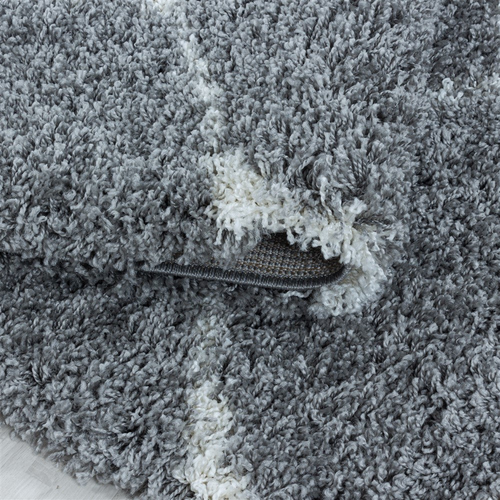 Wohnzimmerteppich Design Hochflor Teppich Muster Kachel Tile Jacquard Grau